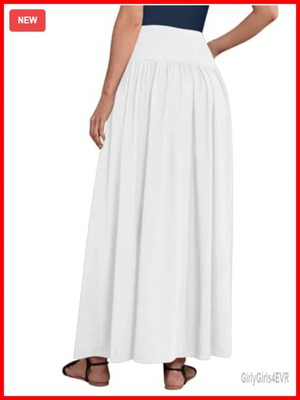 Maxi Skirt with Pockets Elastic Waist A-Line Long Skirt